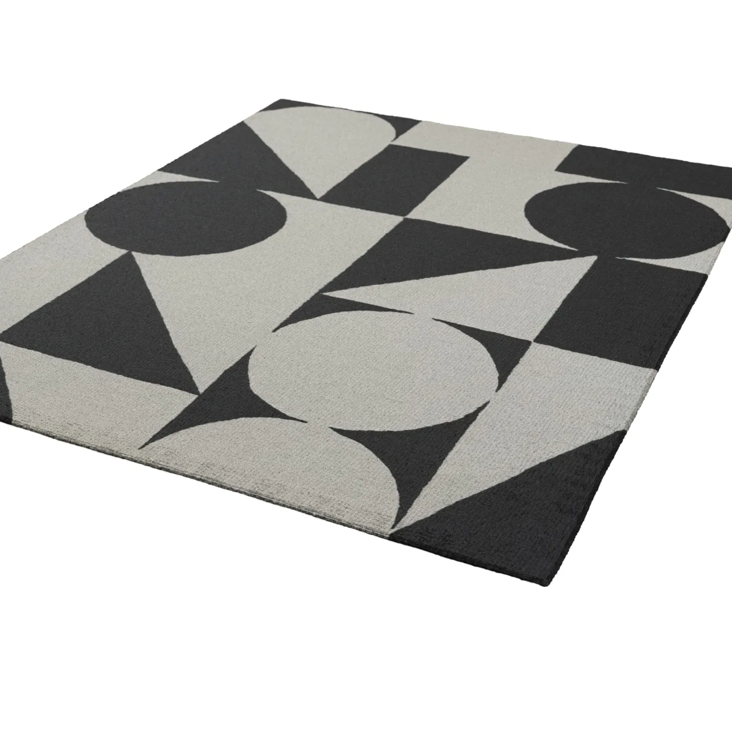 Dave Geometric Handmade Tufted Wool Ivory Black Area Rug PBR 3D Model_05